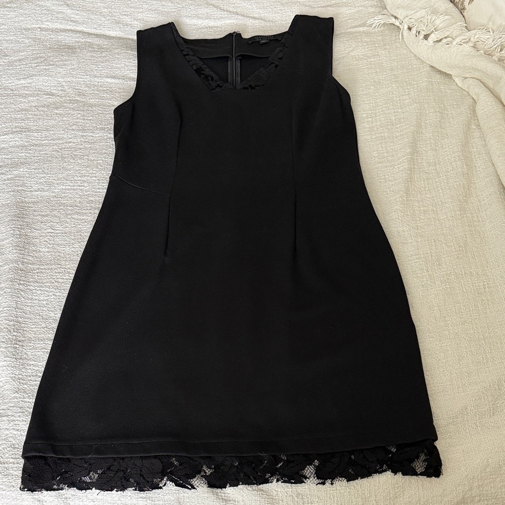 All Saints Black Sleeveless Lace Hem Mini Dress